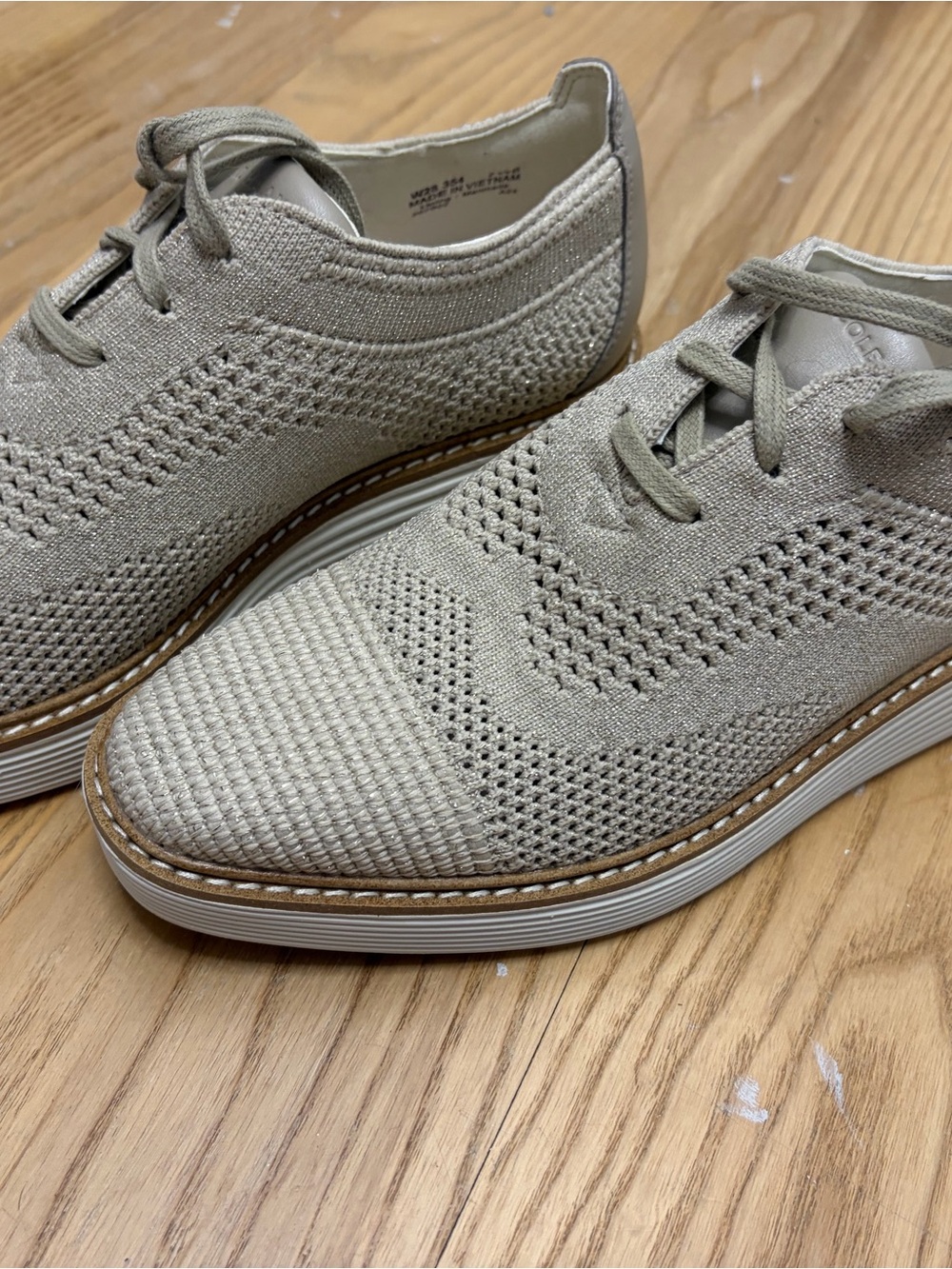 Cole Haan Women's Knit Oxford style in Light Beige, gold shimmer